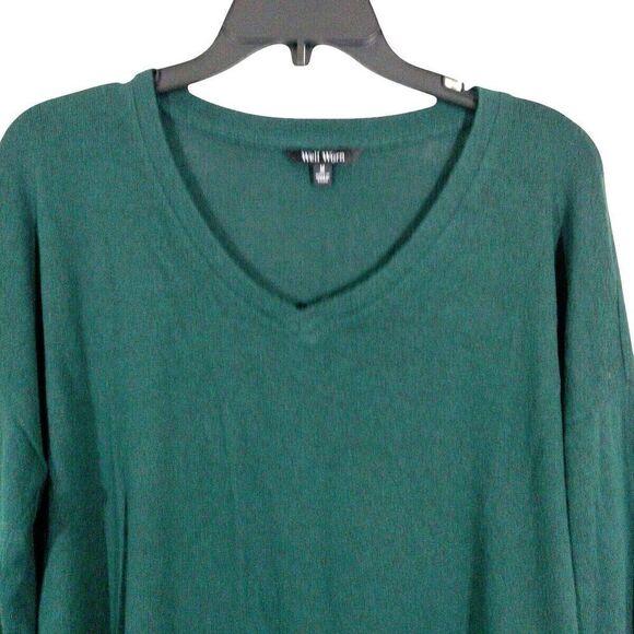 Well Worn Womens Sz Med Shirt Pullover Long Sleeve V-Neck Soft Knit Dark Green - Picture 4 of 6
